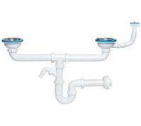 Ani-plast Aniplast 115mm Double Kitchen Sink Drain Waste P-Trap With Additional Overflow