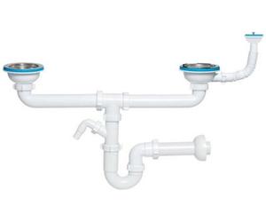 Ani-plast Aniplast 115mm Double Kitchen Sink Drain Waste P-Trap With Additional Overflow