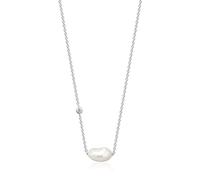 ANIA HAIE 925 Sterling Silver Freshwater Pearl Pendant Asymmetric Statement Necklace, Rhodium Plated