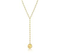 ANIA HAIE 925 Sterling Silver Unique Large Cable Link Y Drop Chain Lariat Coin Necklace, 14K Gold Plated