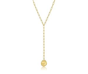 ANIA HAIE 925 Sterling Silver Unique Large Cable Link Y Drop Chain Lariat Coin Necklace, 14K Gold Plated