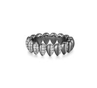Ania Haie Black Sparkling Puffy Spike Ring | Acotis - Size 54 - Sterling Silver / Rhodium Plated