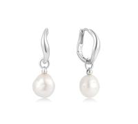 ANIA HAIE Chic Creator Freshwater Pearl Drop Hoop Earrings 925 Sterling Silver Decorated with 2 Freshwater Pearls Size 12 x 1.5 ~ 3 mm in Gift Box, 12 mm, Sterling Silver, No Gemstone