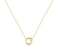 ANIA HAIE Chic Creator Hoop Freshwater Pearl Necklace for Women in 925 Sterling Silver 14K Gold Plated with Pearl 40 cm + 5 cm Extension Box