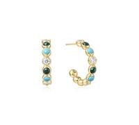ANIA HAIE Chill Voyager Women's Hoop Earrings 925 Sterling Silver 14K Gold Plated 4 Malachite 4 Artificial Turquoise 6 Cubic Zirconia Size 25mm x 5mm