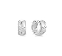 ANIA HAIE Chunky Huggie Hoop Earrings for Women - Celestial Poet Sterling Silver Engraved Star and Moon with Cubic Zirconia - Diameter 9.5mm - Gift Packaging Included