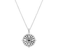 ANIA HAIE Dusk Divas Astrolabe Women's Necklace 925 Sterling Silver 56 Cubic Zirconia Black Agate Mother of Pearl Length 48 cm + 5 cm Extension Chain with Gift Box