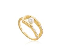 Ania Haie Gold Pearl Sparkle Interlock Ring R054-02G - Size 52 - Gold Plated / Sterling Silver / Pearl / Zirconia