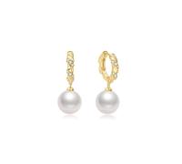 Ania Haie Gold Shell Pearl Dangling Twisted Huggie Hoop Earrings |… - Gold Plated