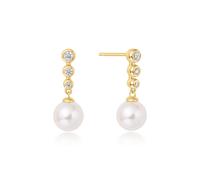 Ania Haie Gold Tone Tennis Beaded Stone Pearl Drop Stud Earrings