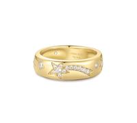 ANIA HAIE Heavenly Poet Chunky Ladies Ring 14K Gold Plated Sterling Silver Star Moon Engraved Cubic Zirconia CZ Ring Size 58 + Gift Box
