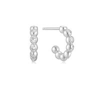ANIA HAIE Melodic Poet Bezel Bezel Huggie Hoop Sterling Silver 16 Cubic Zirconia & Silver Beads 6.5mm Diameter with Gift Box