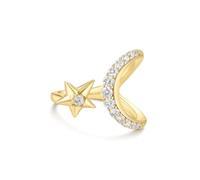 ANIA HAIE Melodic Poet Sparkling Moon and Star 14K Gold Plated Sterling Silver Ladies Open Ring with Cubic Zirconia Moon and Star Size EUR 50-58 (with Gift Box)