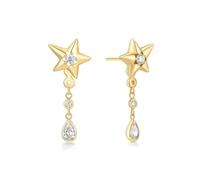 ANIA HAIE Melodic Poet Sparkling Star Drop Women's 14k Gold Plated Sterling Silver Cubic Zirconia Star Drop Earrings of Length 26mm (with Gift Bag)