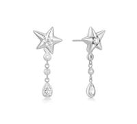ANIA HAIE Melodic Poet Sparkling Star Drop Women's Sterling Silver Cubic Zirconia Star Drop Earrings of Length 26mm (with Gift Bag)