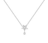 ANIA HAIE Melodic Poet Sparkling Star Drop Women's Sterling Silver Cubic Zirconia Star Pendant Necklace of 40cm + 5cm Extender - Gift Box Included