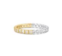 ANIA HAIE Melodic Poet Two Tone Square & Circle Two Tone Ladies Ring 14K Gold Plated Sterling Silver with 27 Zirconia Stones Size 54 - Gift Box Included