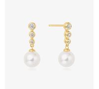 Ania Haie Miss Dainty 14ct Gold Plated Cubic Zirconia Shell Pearl Drop Earrings E065-03G