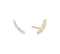 ANIA HAIE Miss Dainty Bezel Beaded Stone Stud Earrings 14K Gold Plated 925 Sterling Silver with 8 Cubic Zirconia Stones Size: 7mm x 2.8mm Includes Gift Packaging