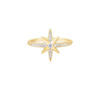 ANIA HAIE Miss Dainty Eight-Pointed Star Signet Women's Ring, 14 Carat Gold Plated 925 Sterling Silver, Covered with 19 Zirconia, Size EUR, Size 54, Includes Gift Box