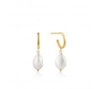 Ania Haie Shiny Gold Pearl Mini Hoop Earrings E019-02G - Modern Style | - Sterling Silver / Gold Plated / Pearl