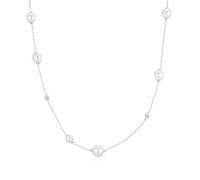 Ania Haie Silver Asymmetric Shell Pearl Station Necklace | Acotis… - Sterling Silver,Rhodium Plated