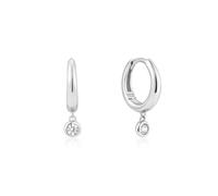 ANIA HAIE Ladies Sunshine Chaser Cubic Zirconia Drop Huggies Hoop Earrings 925 Sterling Silver Decorated with 2 Cubic Zirconia. Size: 8.5 x 1.5 - 2.7 mm. Gift Boxed