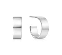 Ania Haie Silver Flat Medium Hoop Earrings E062-04H - Contemporary Appeal - Sterling Silver / Rhodium Plated