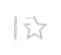 Ania Haie Silver Large Star-Shaped Pavé Hoop Earrings E064-09H - Polished - Sterling Silver / Rhodium Plated / Cubic Zirconia