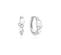 Ania Haie Silver Shell Pearl Cluster Huggie Hoop Earrings | Acotis… - Sterling Silver,Rhodium Plated