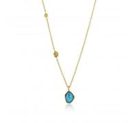 ANIA HAIE 925 Sterling Silver Unique Bohemian Asymmetric Turquoise Pendant Layering Necklace, 14K Gold Plated