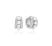 Ania Haie Silver Sparkling Shell Pearl Row Huggie Hoop Earrings |… - Sterling Silver,Rhodium Plated