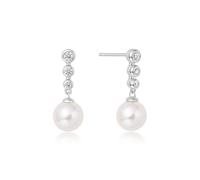Ania Haie Silver Tennis Beaded Stone Pearl Drop Stud Earrings E065-03H - - Sterling Silver / Rhodium Plated / Shell Pearl / Cubic Zirconia
