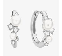 Ania Haie Starlit Drops Silver Shell Pearl & Cubic Zirconia Huggie Hoop Earrings E074-05H