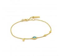 ANIA HAIE 925 Sterling Silver Studded Turquoise Stone Disc Bangle Bracelet, 14k Gold Plated