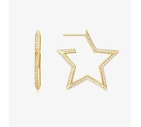 Ania Haie Sunny Sparkler 14ct Gold Plated Large Pave Star Hoop Earrings E064-09G
