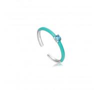 Ania Haie Teal Enamel Silver Adjustable Ring R028-03H-T - Elegant Styling - Sterling Silver / Rhodium Plated