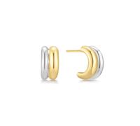 Ania Haie Two-Tone Duet Mixed Huggie Hoop Earrings | Acotis - Sterling Silver / Rhodium Plated / Gold Plated