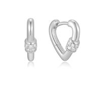 Ania Haie Women's Sterling Silver Mini Heart Cubic Zirconia Huggie Hoop Earrings