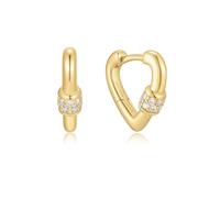 Ania Haie Women's Yellow Gold Plate Mini Heart Cubic Zirconia Huggie Hoop Earrings
