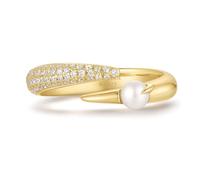 Ania Haie Women's Yellow Gold Plate Sparkling Cultured Freshwater Pearl Crossover Adjustable Ring