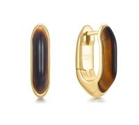 Ania Haie Women's Yellow Gold Plate Tiger Eye Huggie Hoop Earrings