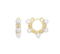 Ania Haie Women's Yellow Gold Plated Sparkling Cultured Freshwater Pearl Huggie Hoop Earrings