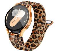 Aniaboho 20 mm Metal Bracelet Compatible with Samsung Galaxy Watch 7 Fe 6 5 4 5 Pro Strap 44 mm 40 mm 45 mm Watch 6 Classic 47 mm 43 mm Watch 4 Classic 42 mm, Rose Gold Leopard Print