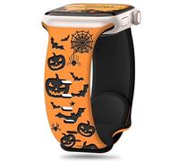 Aniaboho Compatible with Halloween Apple Watch Bands for Women Men 42mm(Series 10) 41mm 40mm 38mm, Halloween iWatch Bands for Apple Watch Series 10 9 8 SE 7 6 5 4 3 2 1 Ultra 2 1 (Orange & Black)