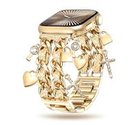 Aniaboho Compatible with Metal Dressy Designer Gold Apple Watch Bands for Women 38mm 40mm 41mm 42mm(Series 10), Chain Pendant iWatch Bands for Apple Watch Series 10 SE 9 8 7 6 5~1(Gold/Chain Pendant)