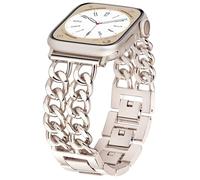 Aniaboho Metal Band Bracelet Compatible with Apple Watch Series 9 8 SE 7 6 5 4 3 2 1 Ultra 2 1, iWatch Bands for Women Men, Chain Design Adjustable Bands for Apple Watch 42mm 44mm 45mm 49mm(Starlight)