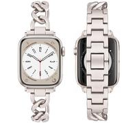 Aniaboho Metal Band Bracelet Compatible with Apple Watch Series 9 8 SE 7 6 5 4 3 2 1 Ultra 2, iWatch Bands for Women Men, Single Chain Design Adjustable Bands for Apple Watch 40mm 38mm 41mm(Starlight)