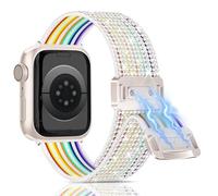 Aniaboho Pride Sparkly Stretchy Nylon Magnetic Apple Watch Bands for Women,Sport Strap Compatible with Apple Watch 44mm 45mm 46mm 49mm 42mm (S3 2 1), iWatch Bands SE 3 2 1 Series 11 10 9 8 7 6-Rainbow
