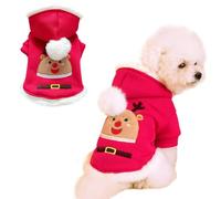 ANIAC Christmas Dog Outfit Warm Fleece Small Dogs Hoodies Coat Holiday Puppy Clothes for Girl Boy Santa Claus Pet Costume for Cats Winter Puppy Dog Sweatshirt for Christmas (Red, X-Small)